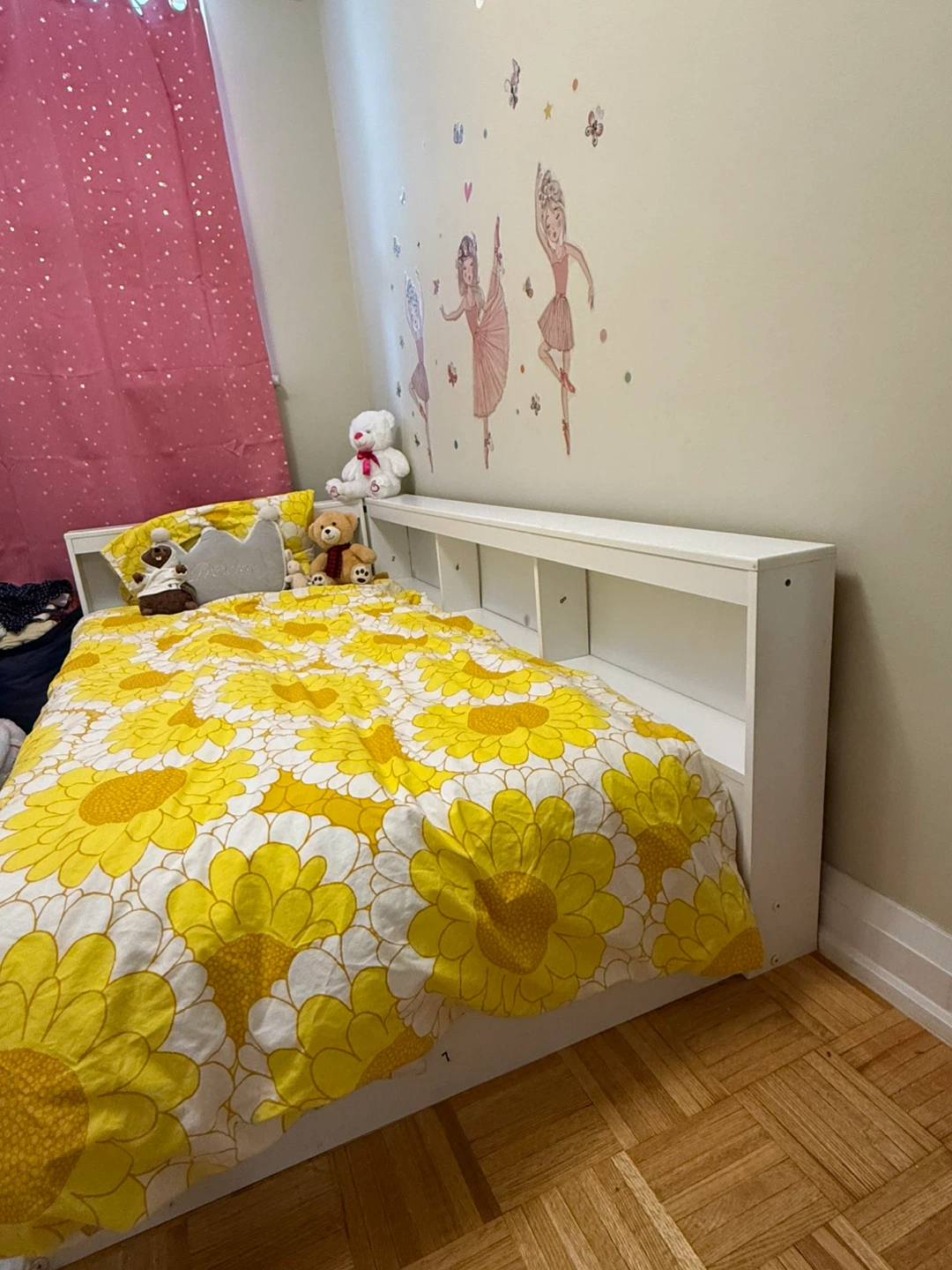 8” Box spring + Kids Twin Bed Frame with Bookcase Headboard