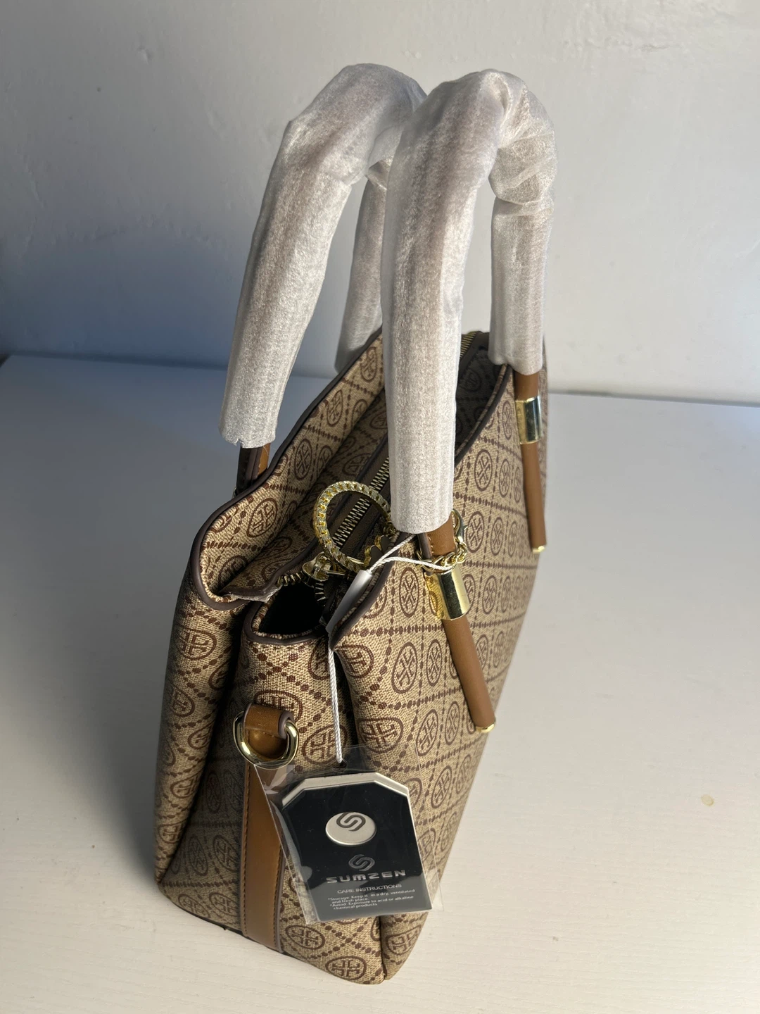 SUMZEEN Brown Monogram Satchel Handbag - photo 2