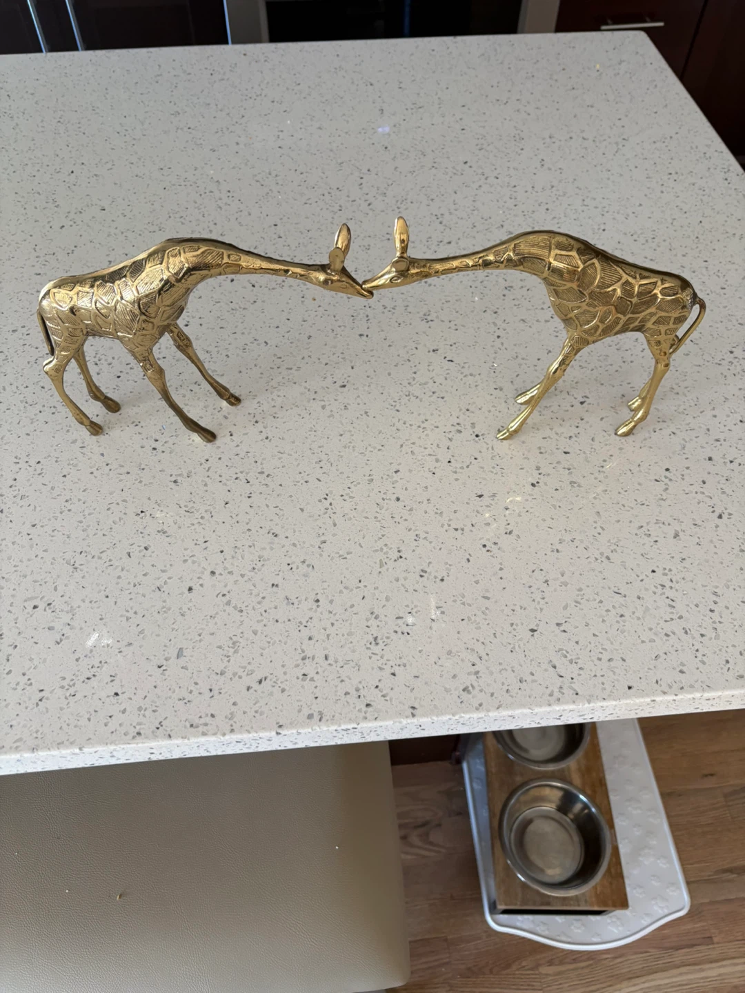 twin vintage giraffes in solid brass