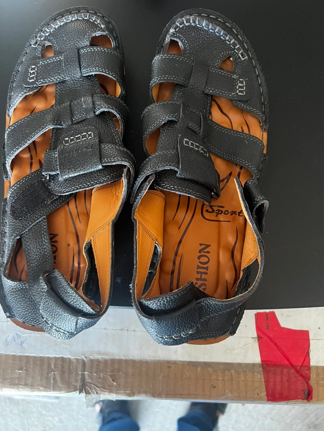 Black Leather Fashion Sport Sandals