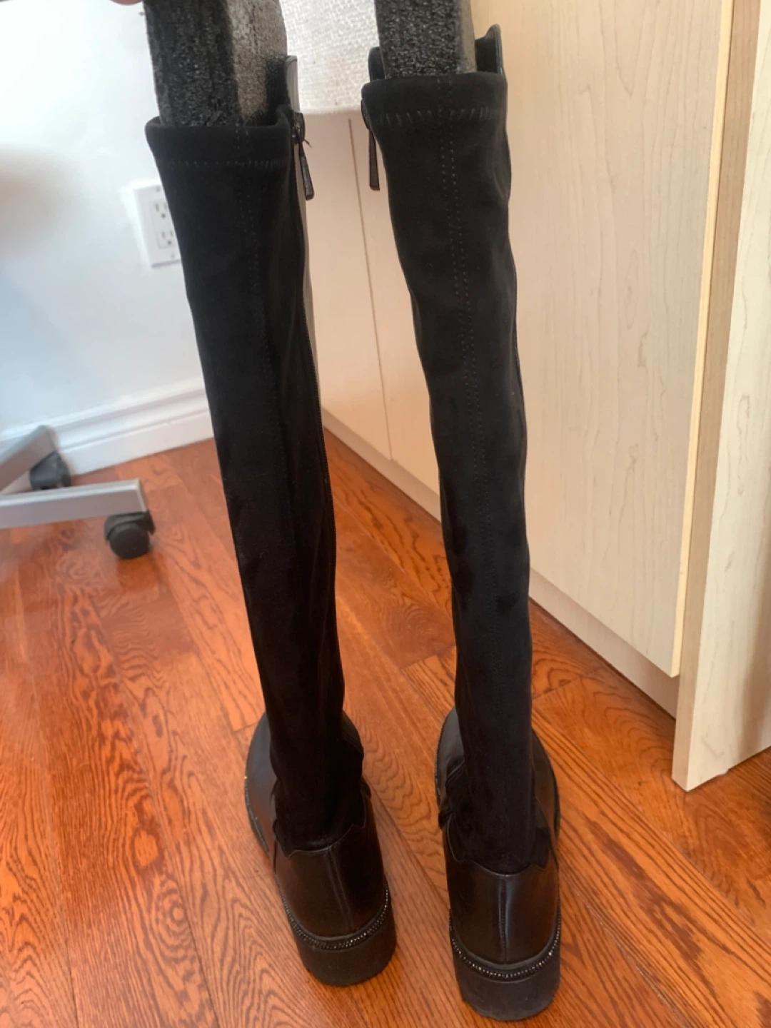 36 Over The Knee Boots Leather Suede Mixed Media Lug Sole Zip - photo 3
