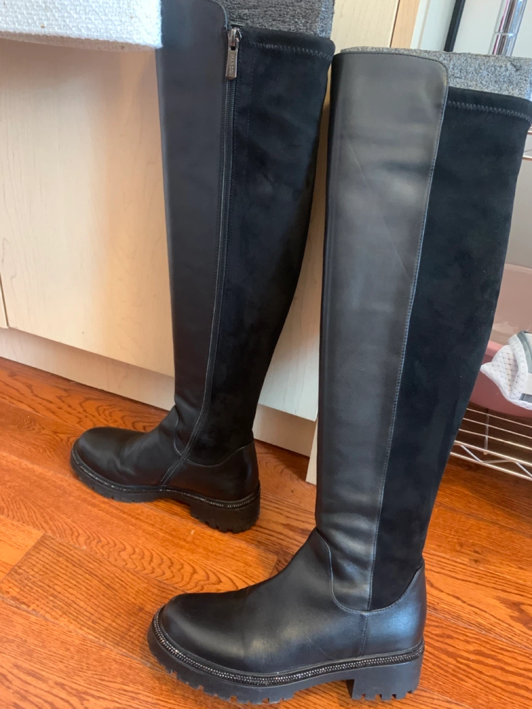 36 Over The Knee Boots Leather Suede Mixed Media Lug Sole Zip