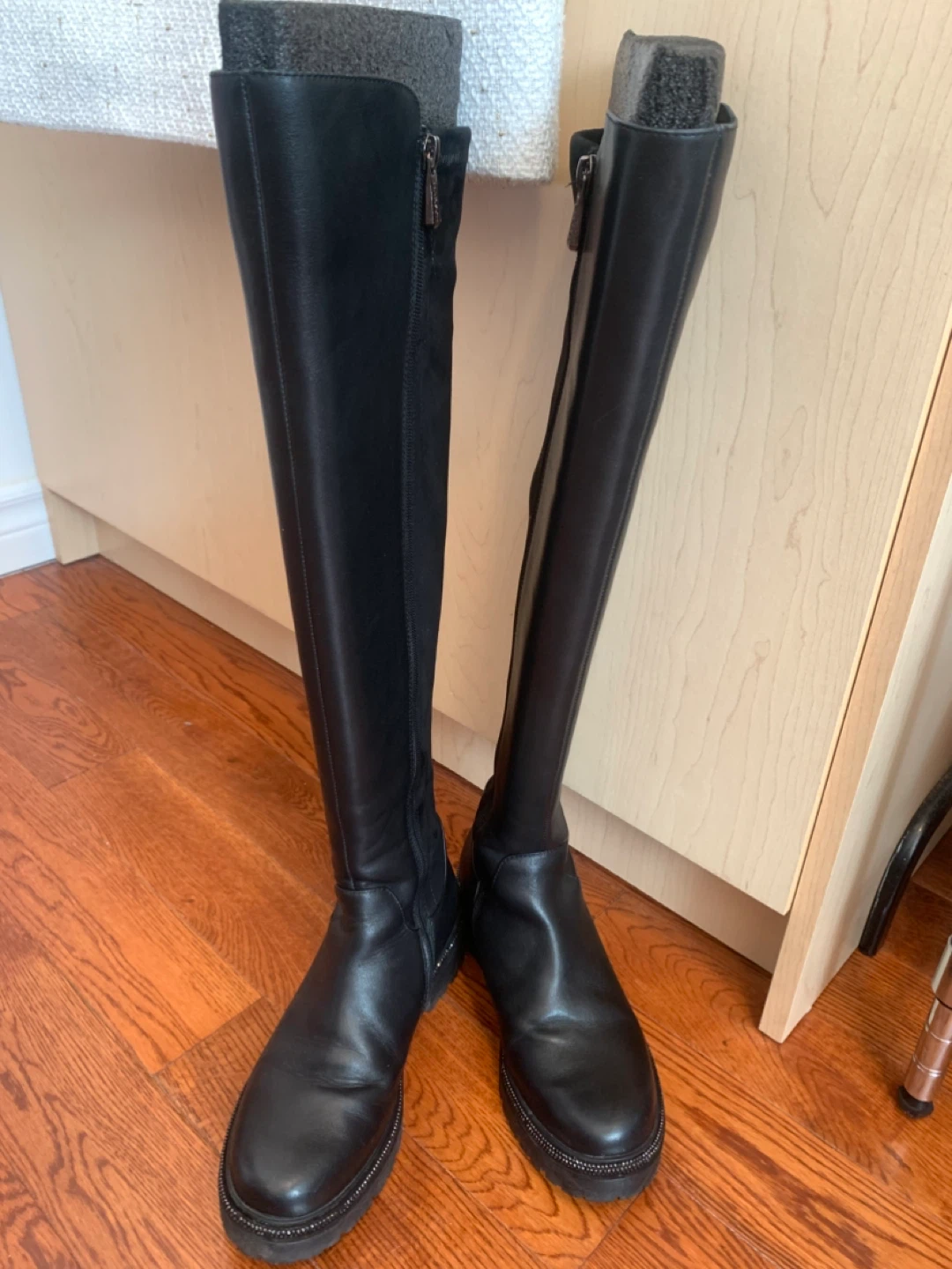 36 Over The Knee Boots Leather Suede Mixed Media Lug Sole Zip - photo 2