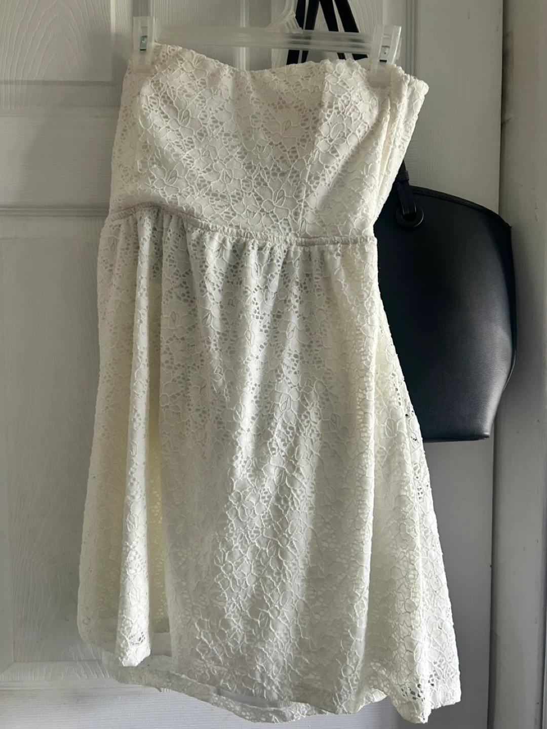 White Lace Strapless Dress with Bow Back - photo 5