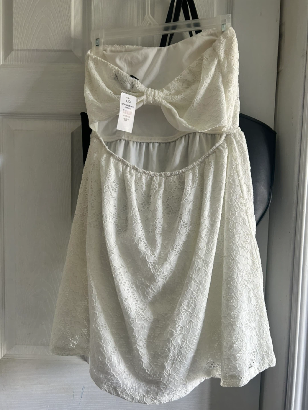 White Lace Strapless Dress with Bow Back - photo 4