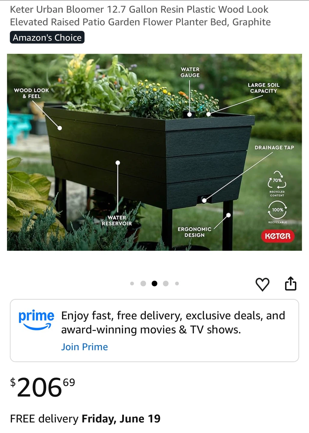 Keter Urban Bloomer 12.7 Gallon Elevated Garden Planter - photo 2