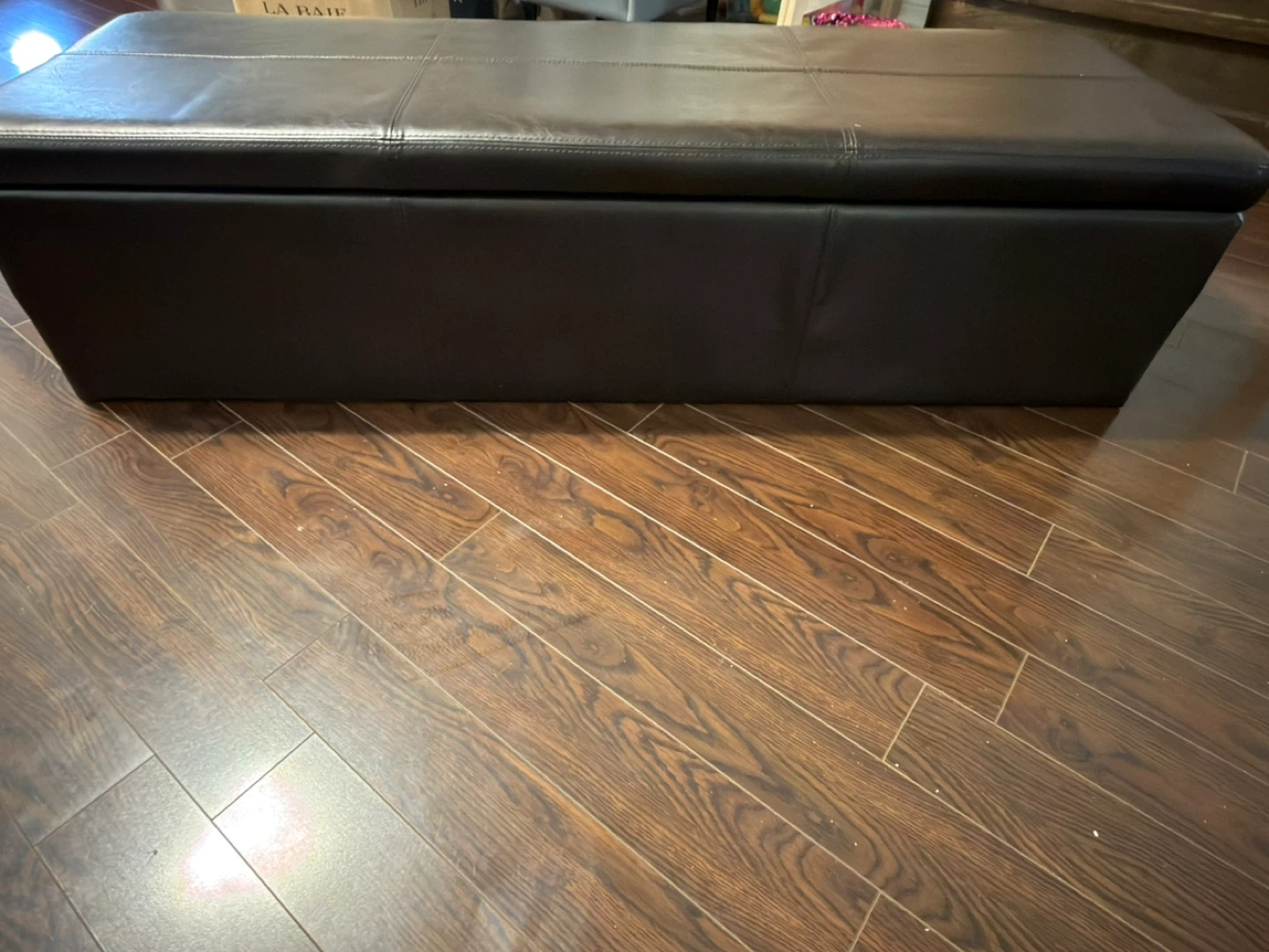Brown Faux Leather Storage Bench with Legs - photo 4