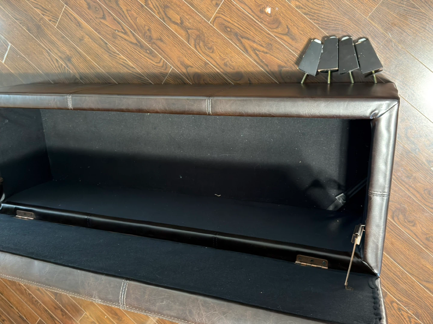 Brown Faux Leather Storage Bench with Legs - photo 5