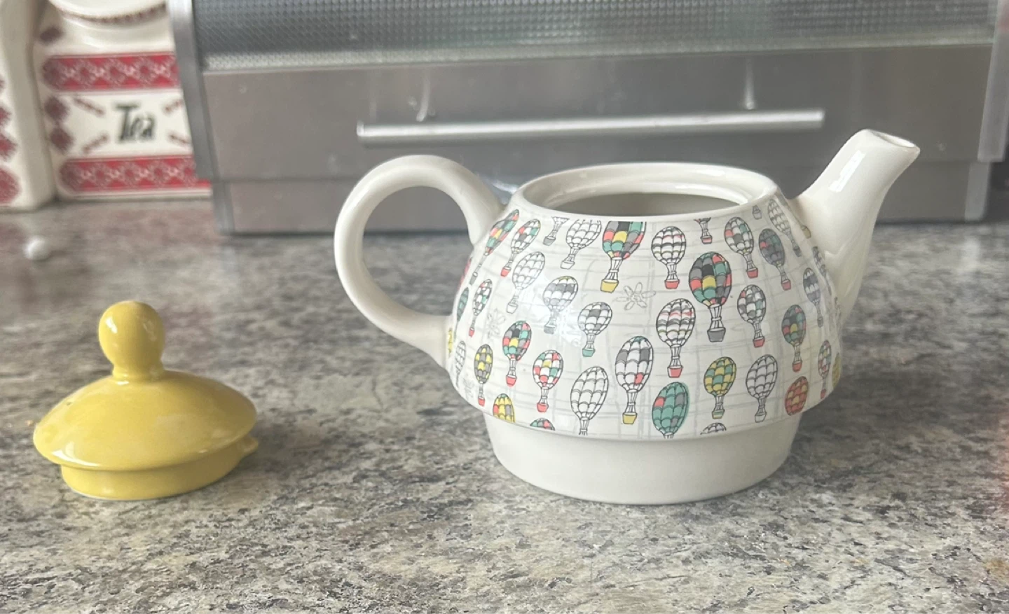 Yellow Tea Cup and Teapot Set with Hot Air Balloon Design - photo 3