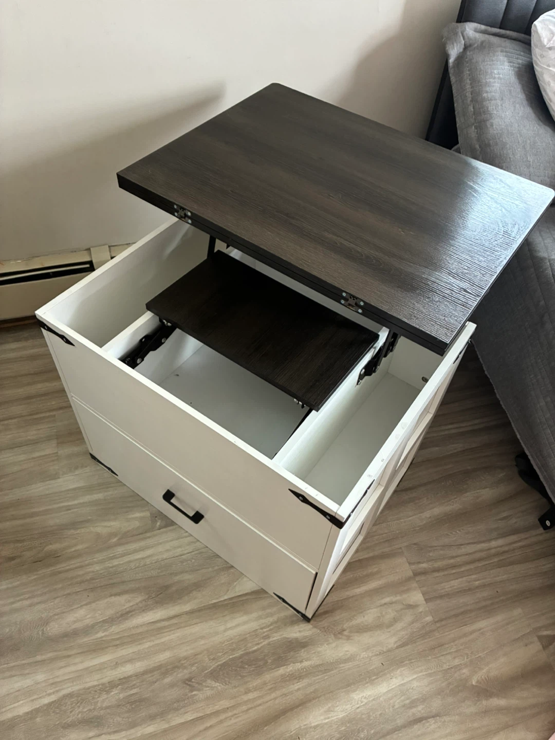 White Lift Top Coffee Table with Drawer - photo 2