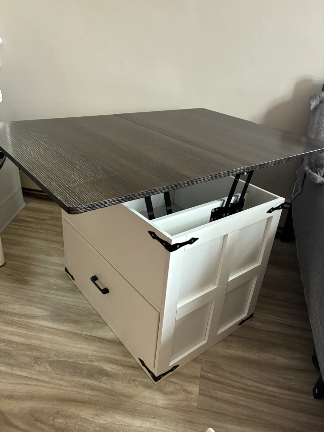 White Lift Top Coffee Table with Drawer - photo 3