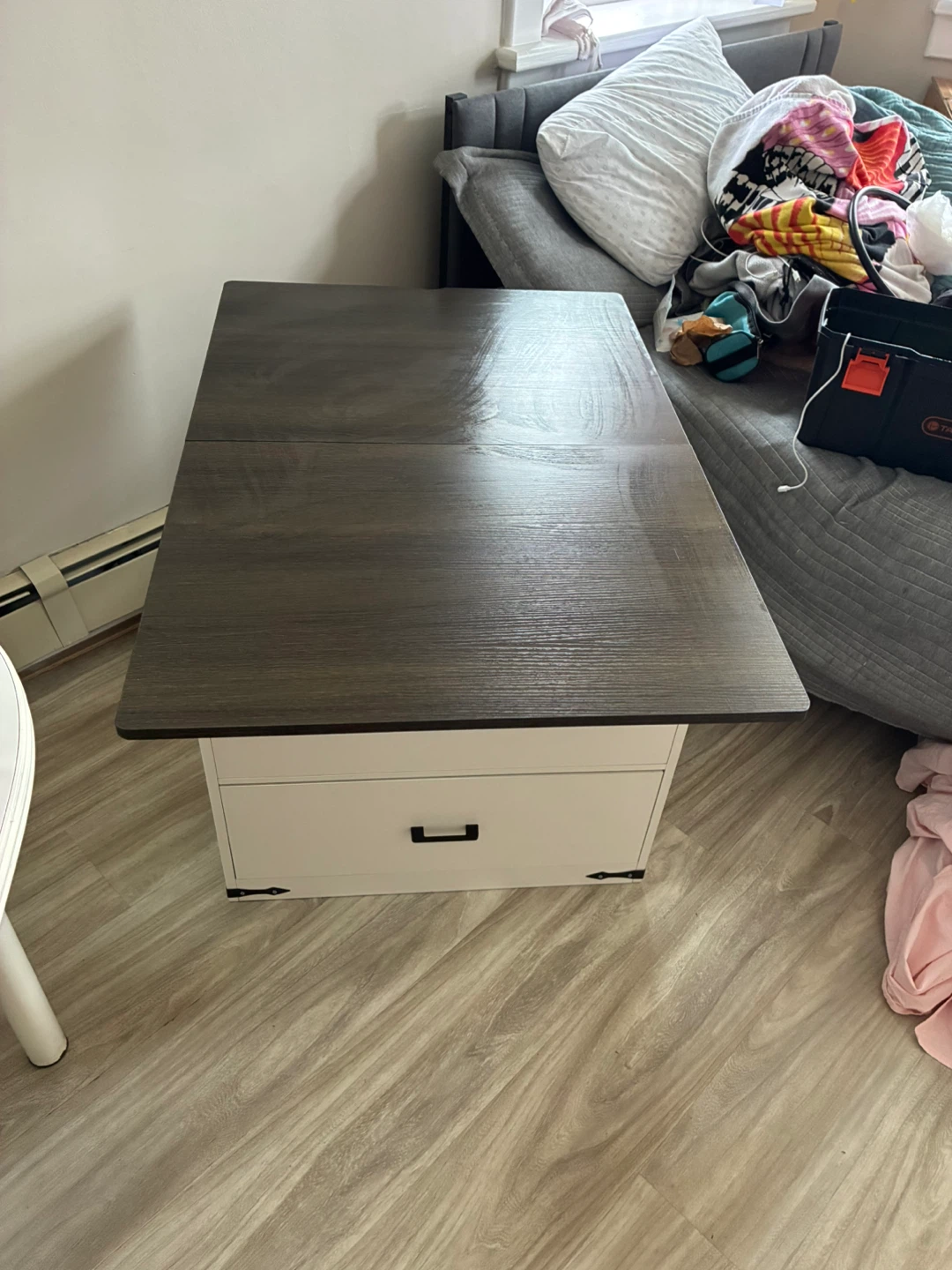 White Lift Top Coffee Table with Drawer - photo 4