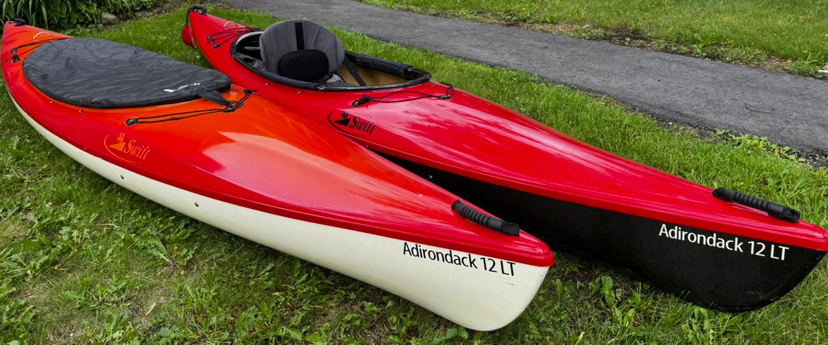 Two Swift Adirondack 12LT Kayaks with accessories