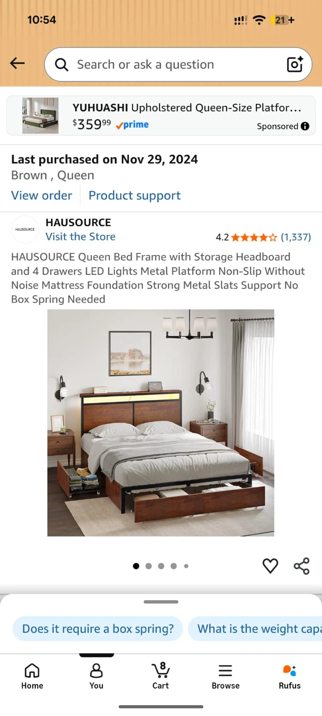 HAUSOURCE Queen Bed Frame with Storage - Brown