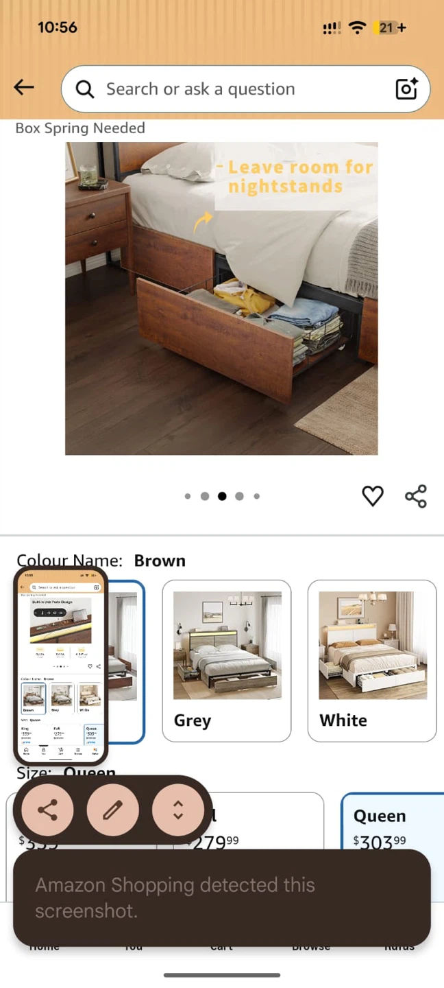 HAUSOURCE Queen Bed Frame with Storage - Brown - photo 2