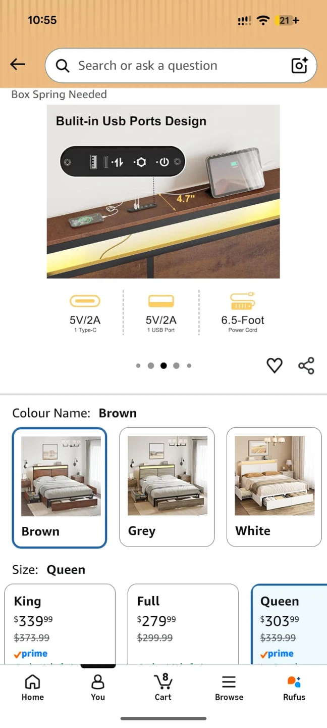 HAUSOURCE Queen Bed Frame with Storage - Brown - photo 3