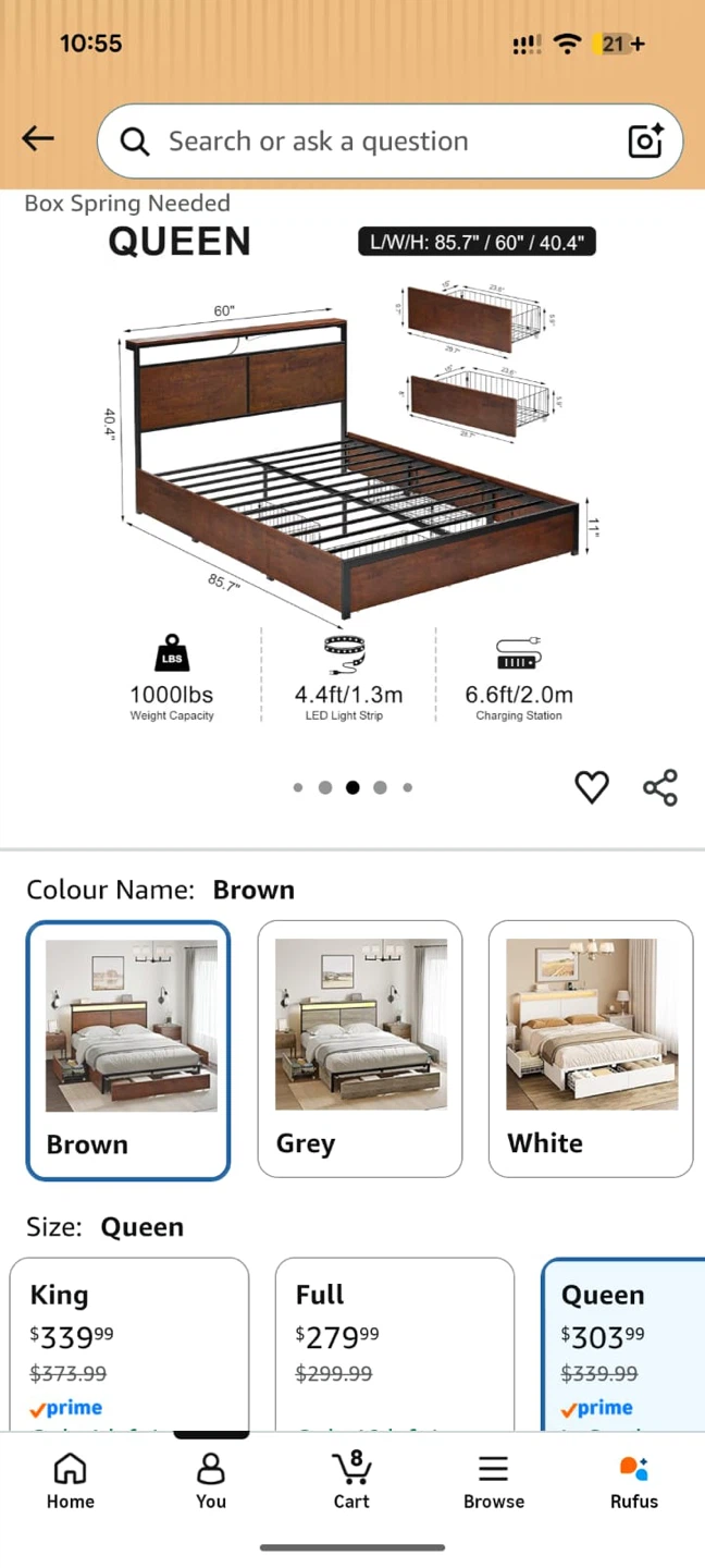 HAUSOURCE Queen Bed Frame with Storage - Brown - photo 4