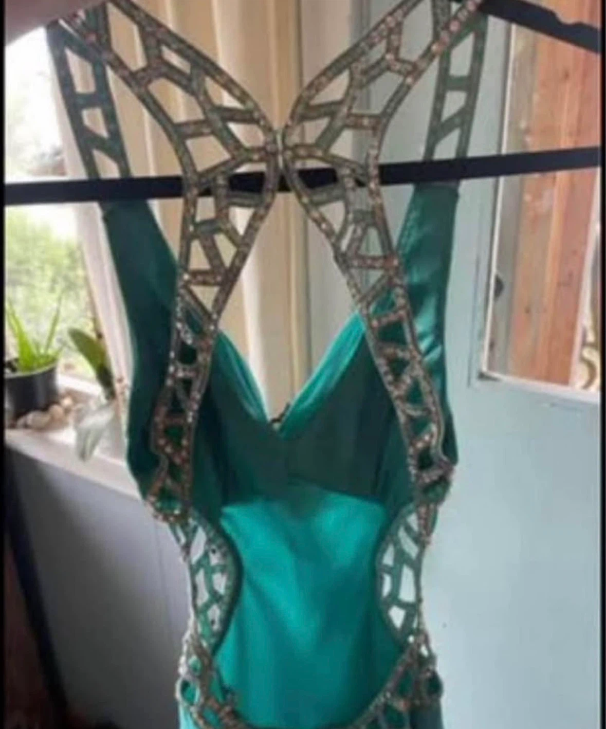 Teal Embellished Backless Formal Dress - photo 5