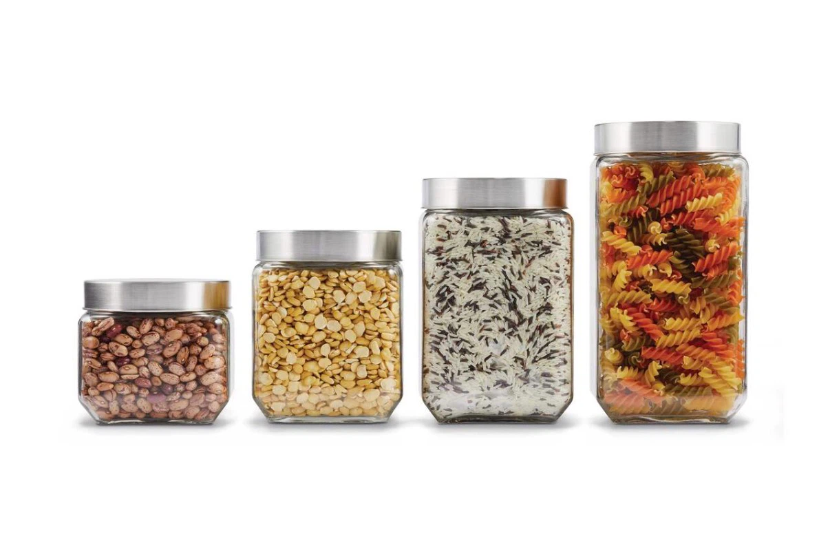 Set of 4 Glass Storage Jars with Metal Lids