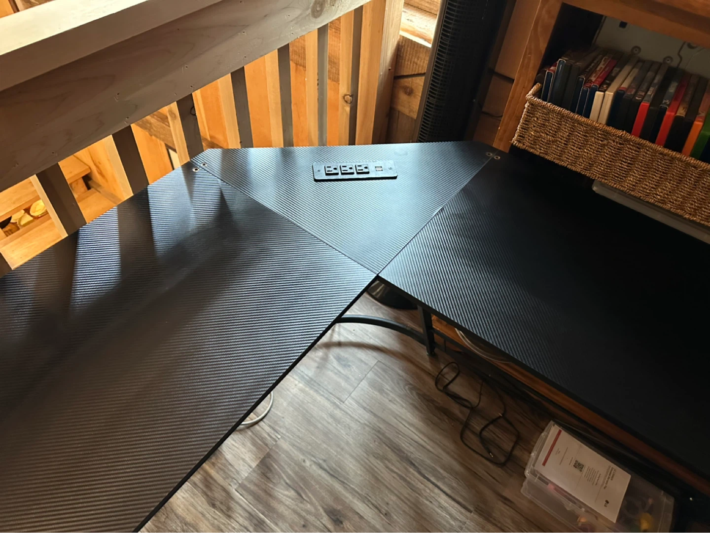 Black L-Shaped Gaming Desk with Carbon Fiber Finish - photo 2