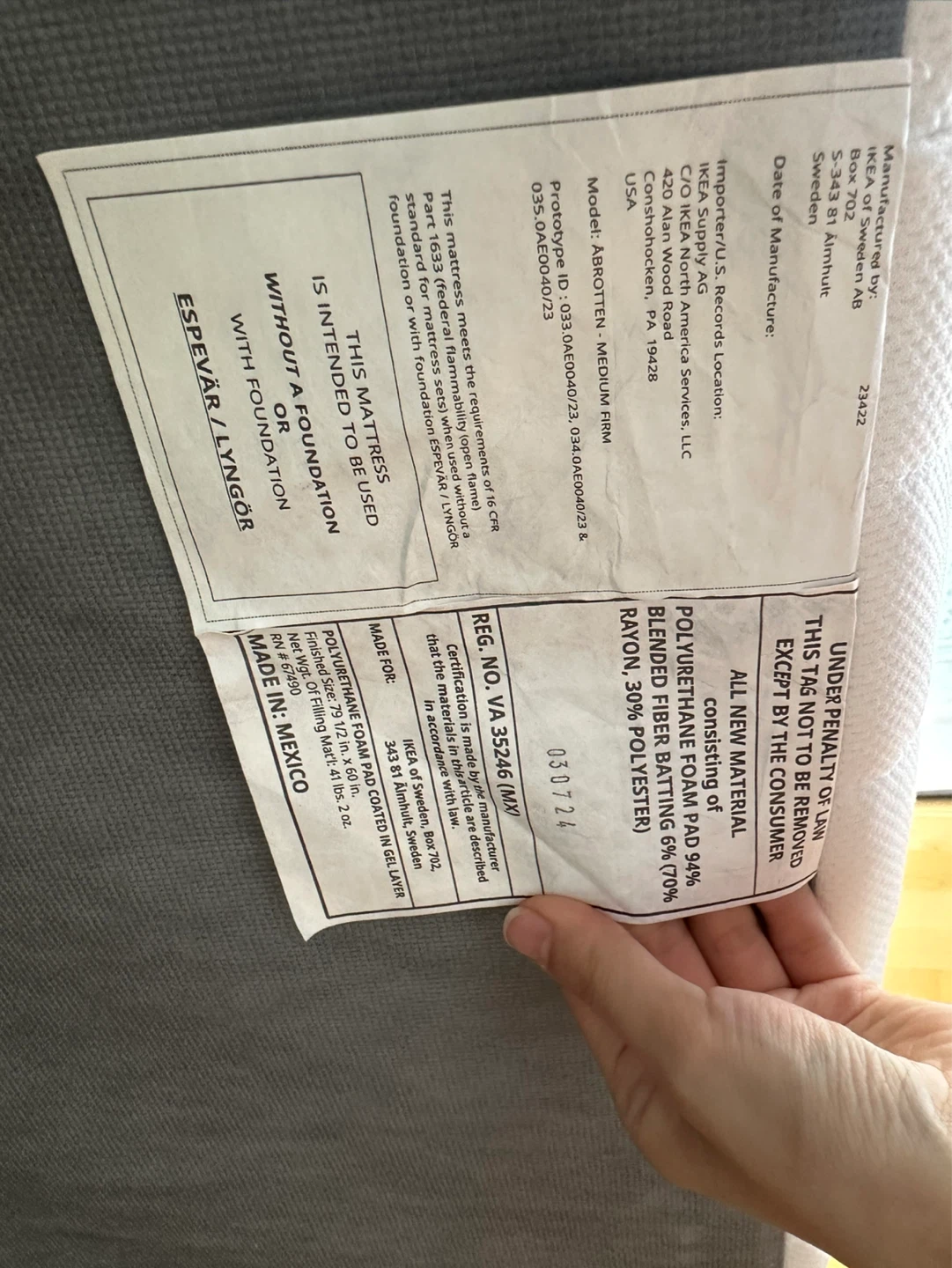 IKEA ABROTTEN Medium Firm Mattress - photo 2