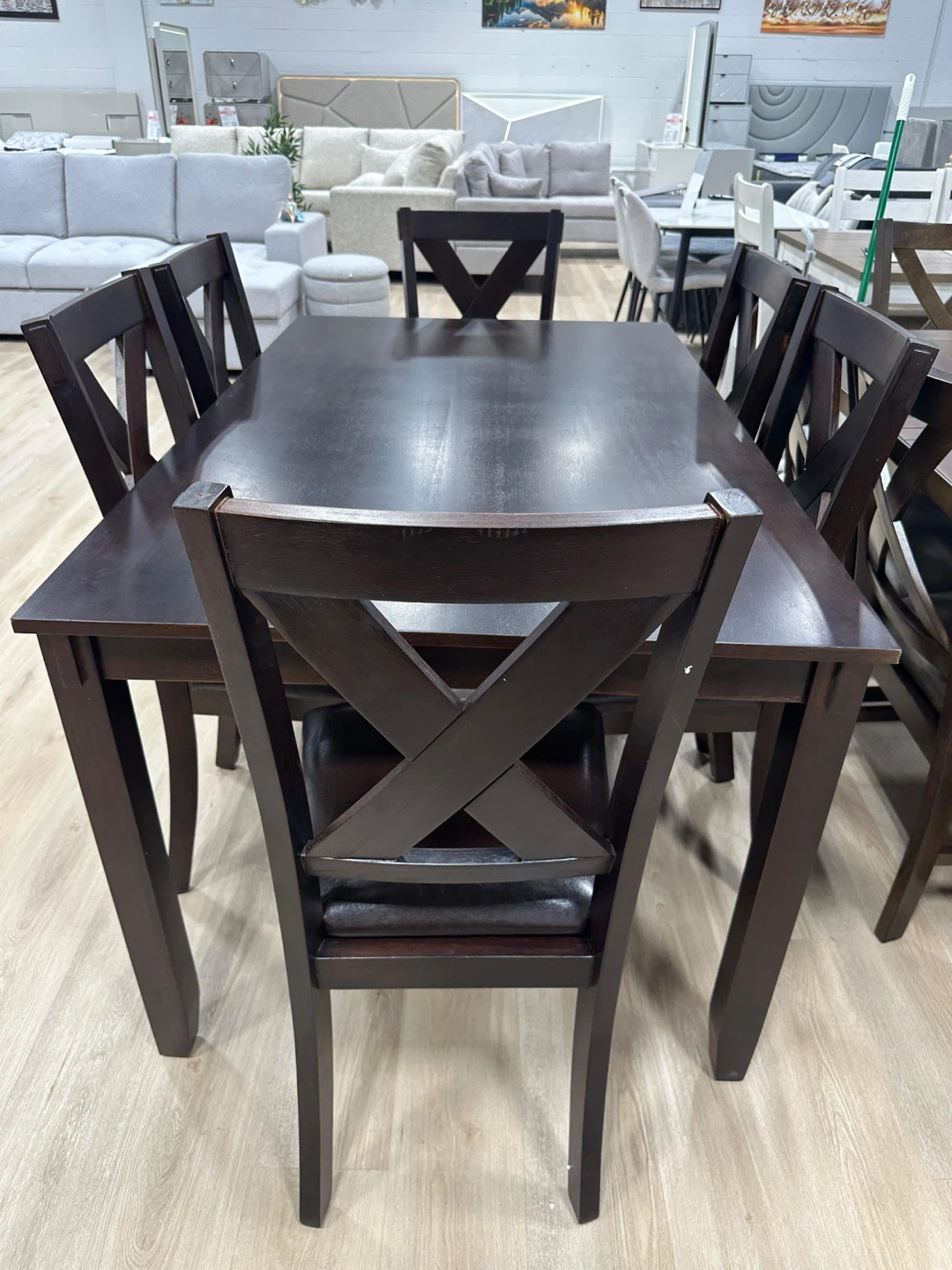 Dark Wood Dining Table and Chairs Set