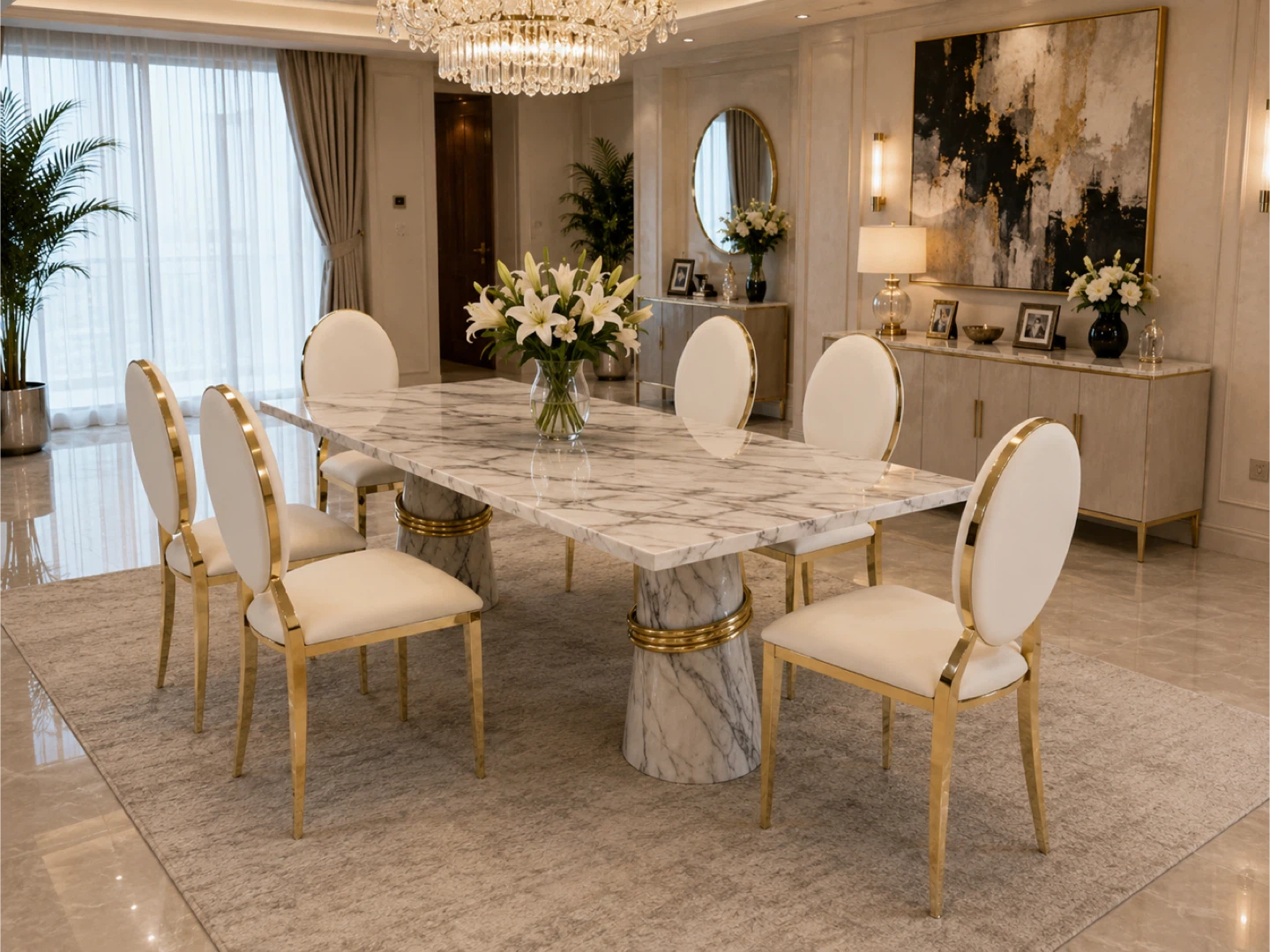 Marble Dining Table with Gold Accents