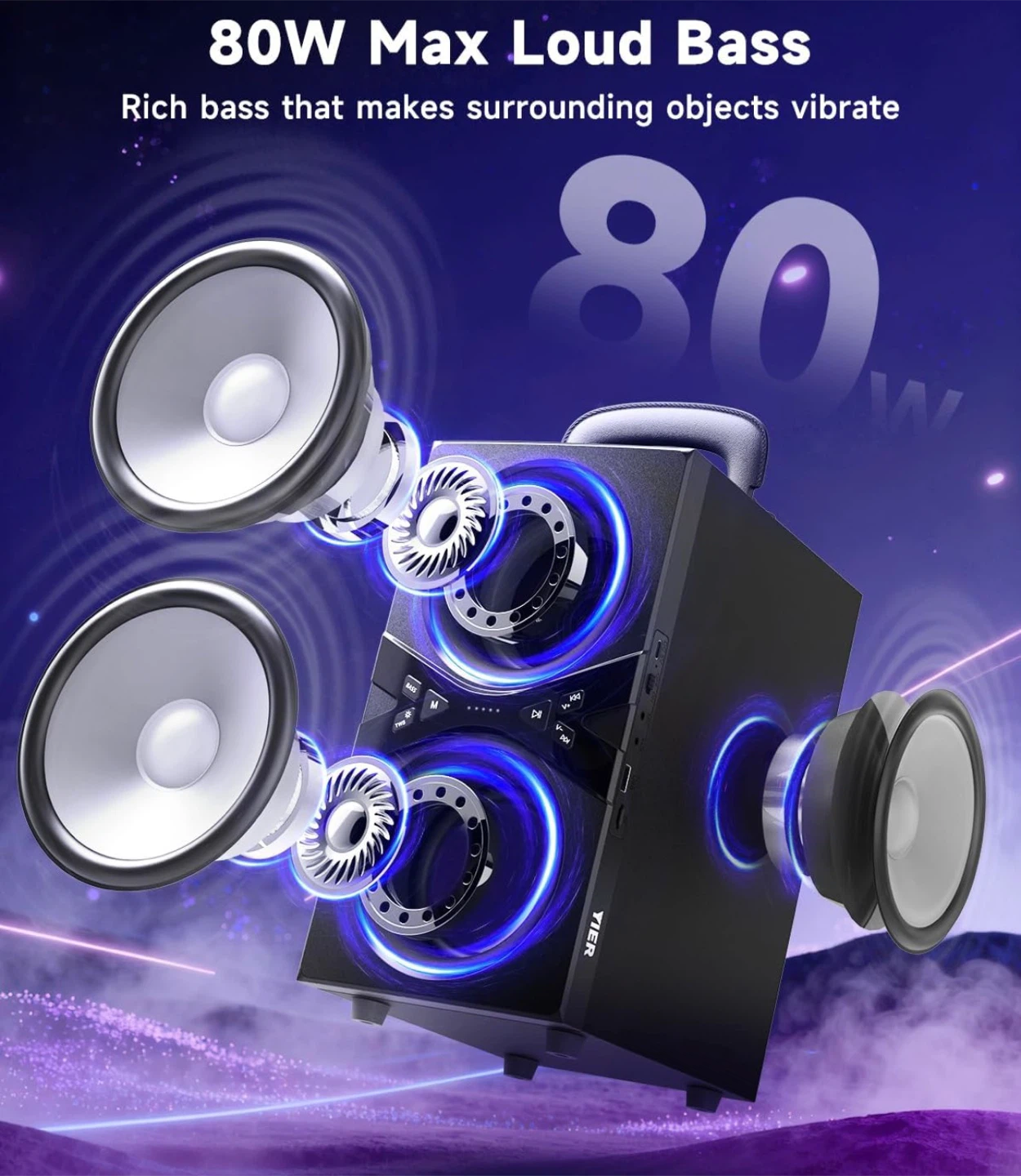 80W Max Loud Bass Wireless Party Speaker with Light Show - photo 3