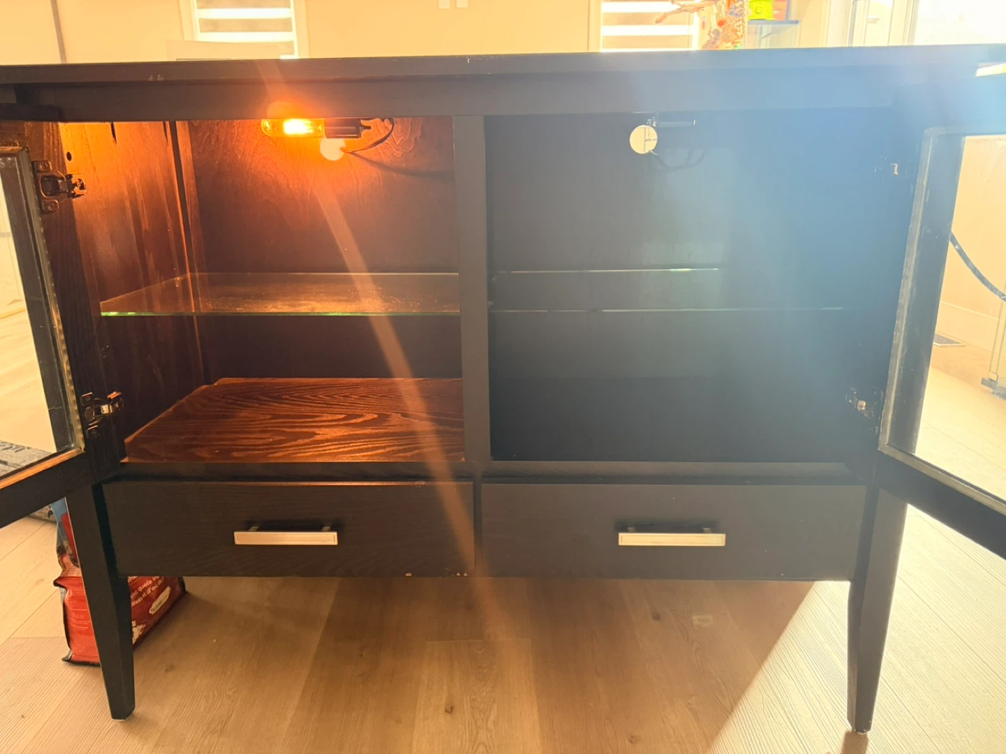 Black Glass Door Cabinet with Drawers - photo 2