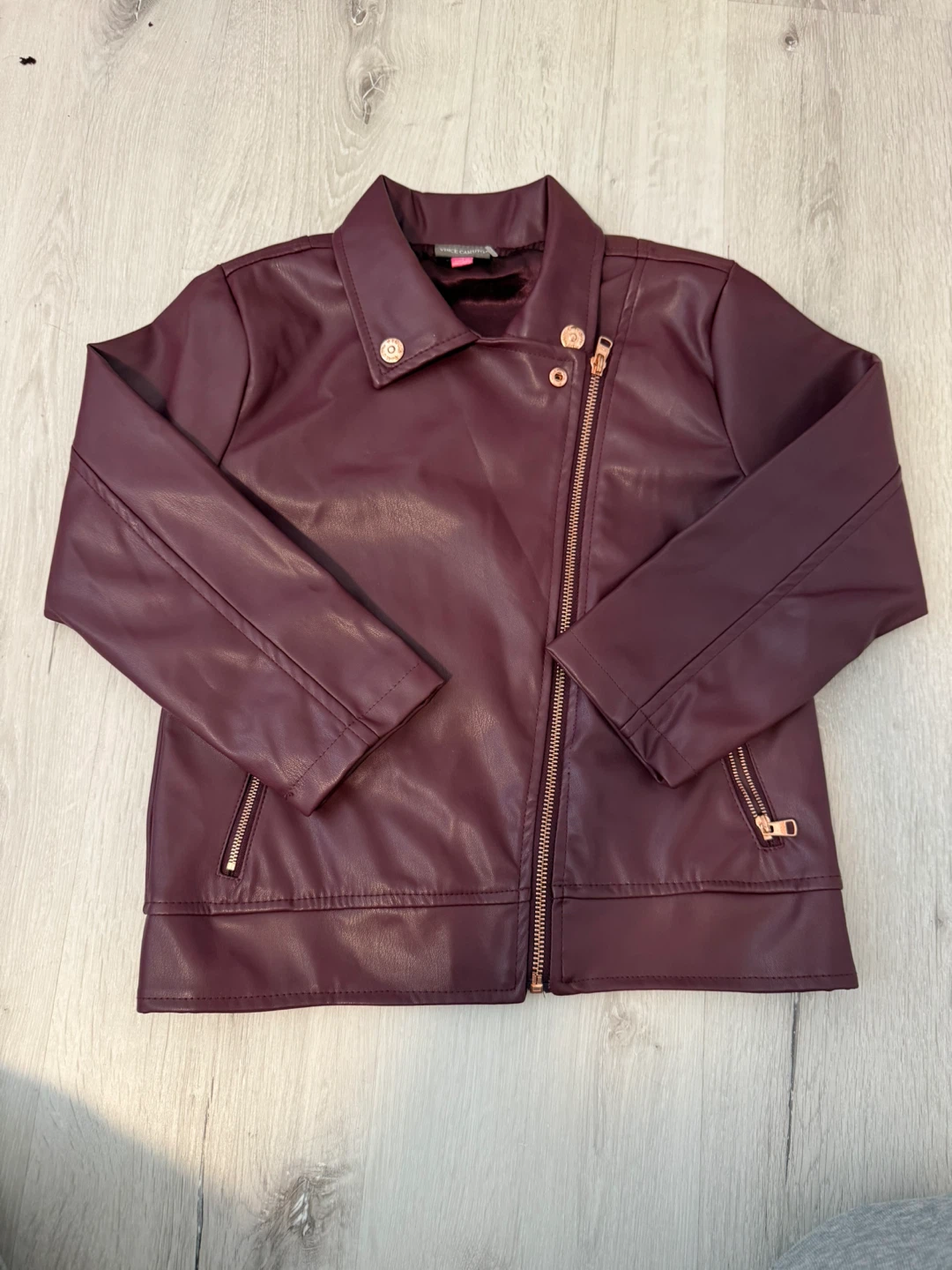 Vince Camuto Burgundy Faux Leather Moto Jacket Size 7