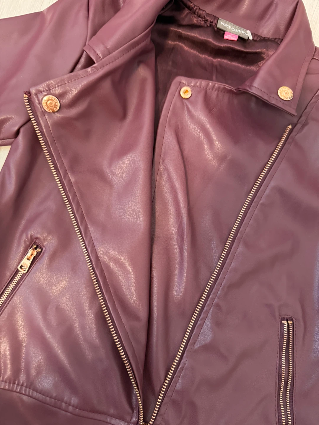 Vince Camuto Burgundy Faux Leather Moto Jacket Size 7 - photo 5