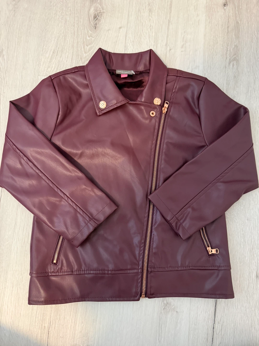 Vince Camuto Burgundy Faux Leather Moto Jacket Size 7 - photo 3