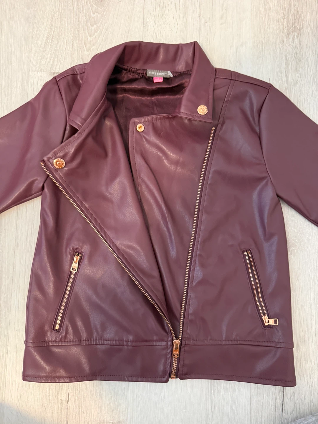 Vince Camuto Burgundy Faux Leather Moto Jacket Size 7 - photo 4