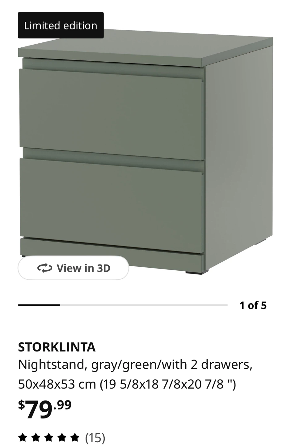 STORKINTA Nightstand - Gray/Green with 2 Drawers