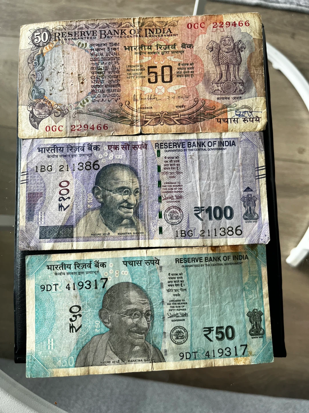 Indian Rupee Banknotes - 50, 100, 50 Rupees