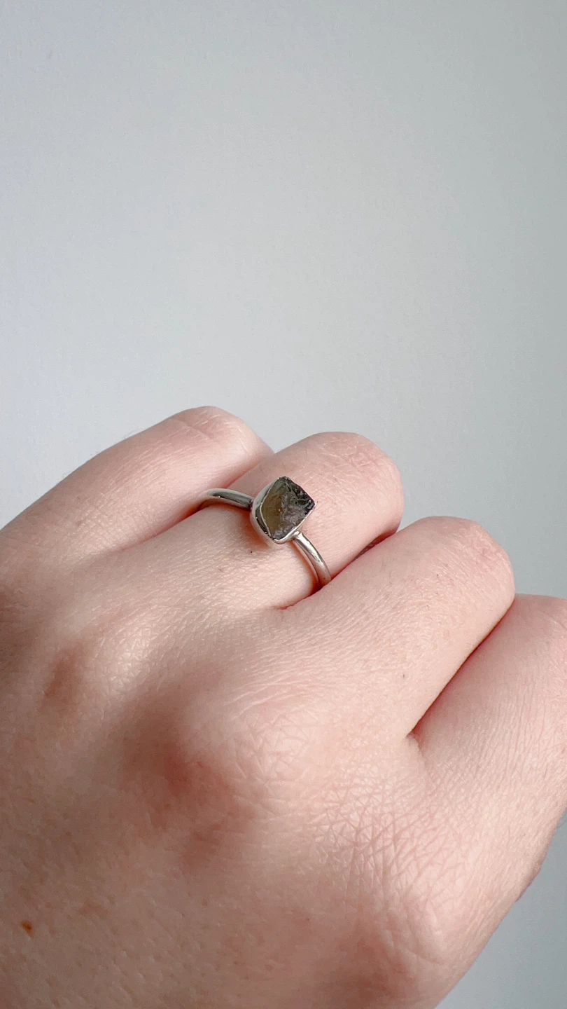 Moldavite Stone Sterling Silver Ring US 7