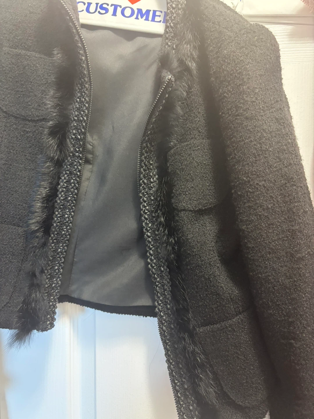 Black Textured Jacket with Fur Trim - photo 2