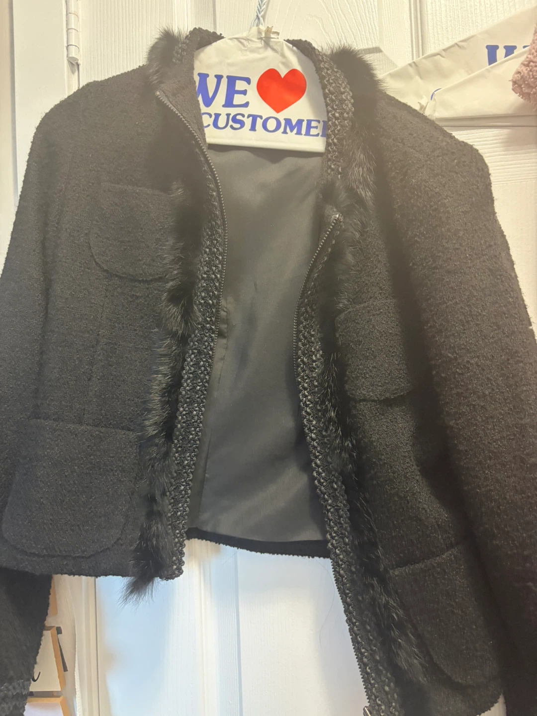Black Textured Jacket with Fur Trim - photo 3
