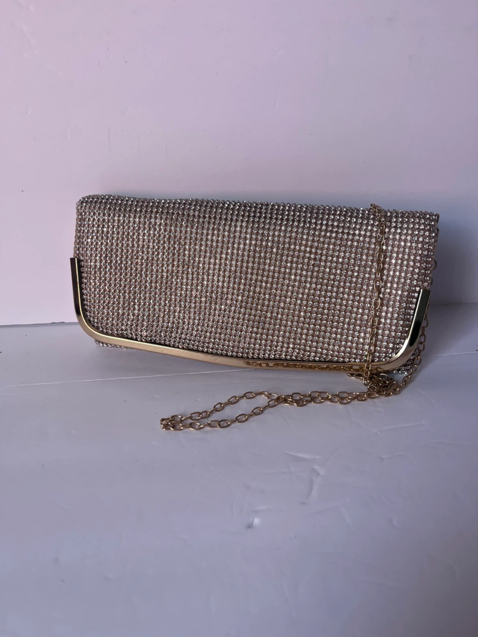 Sparkly Rhinestone Clutch Purse with Gold Chain