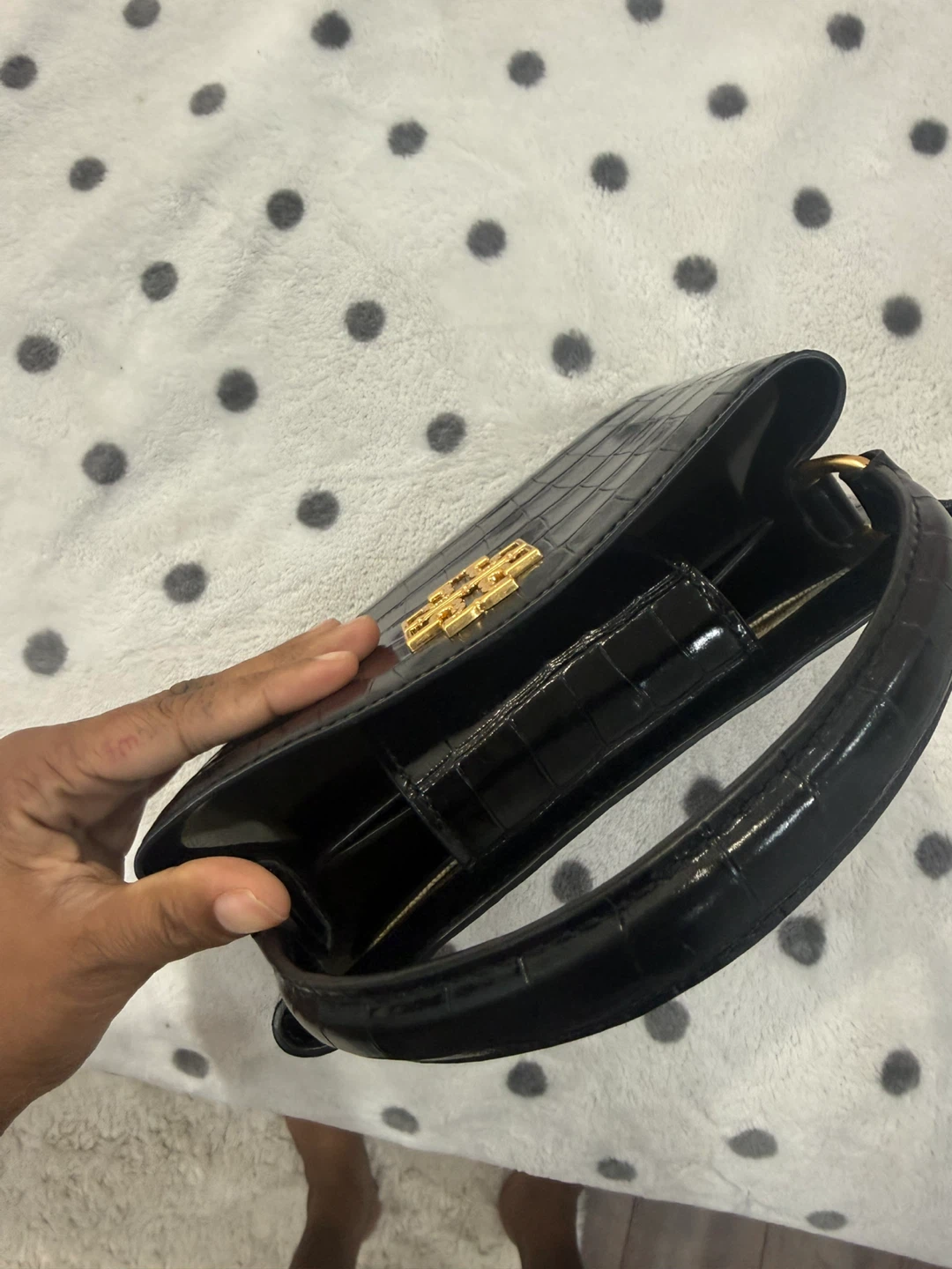 Tory Burch Black Croc-Embossed Handbag