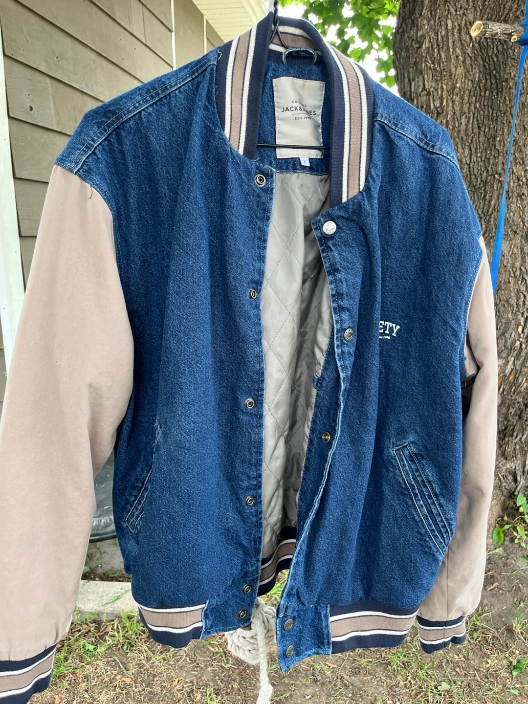 Jack & Jones Denim & Tan Varsity Jacket
