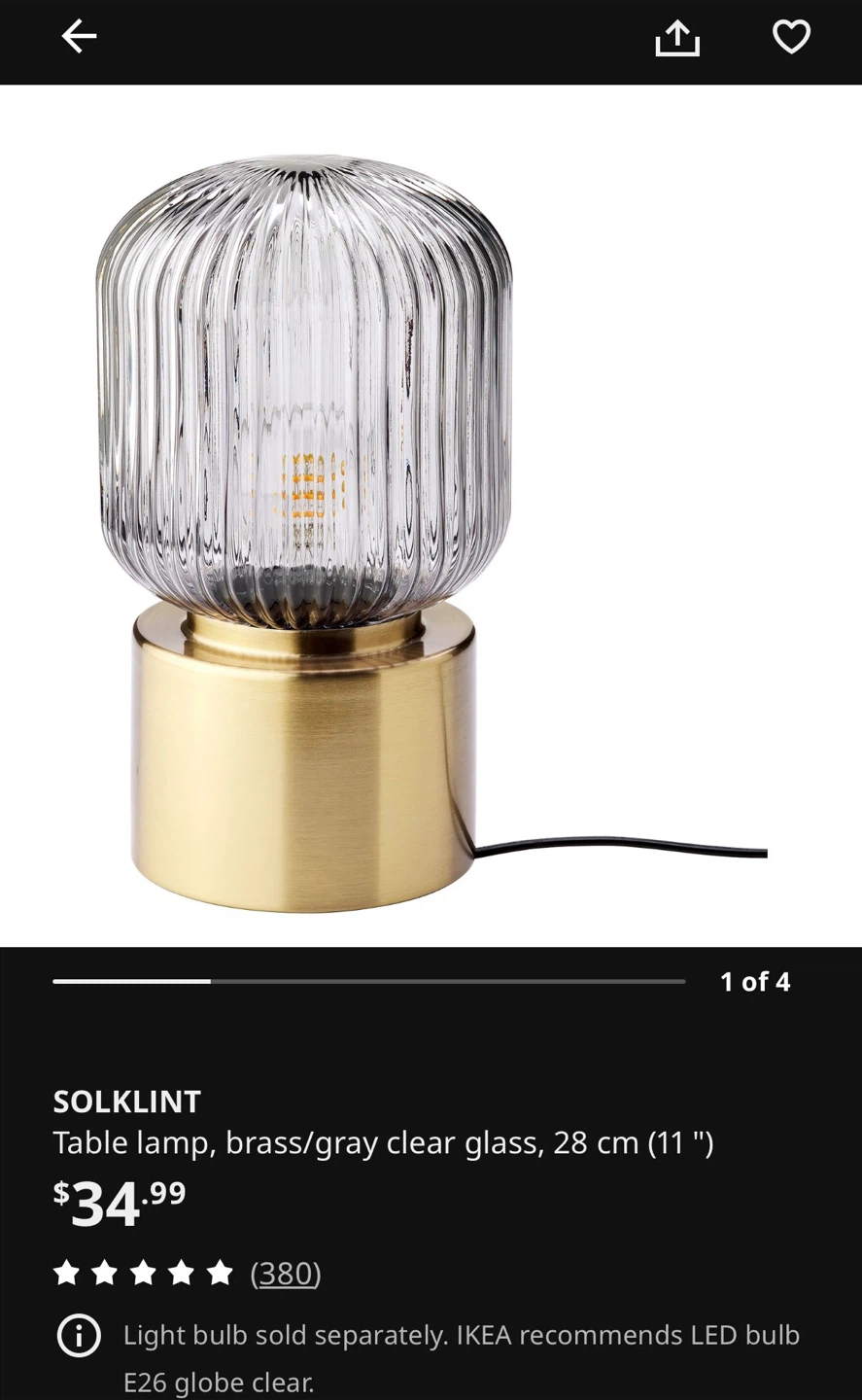 IKEA SOLKLINT Table Lamp - Brass/Clear Glass, 28 cm