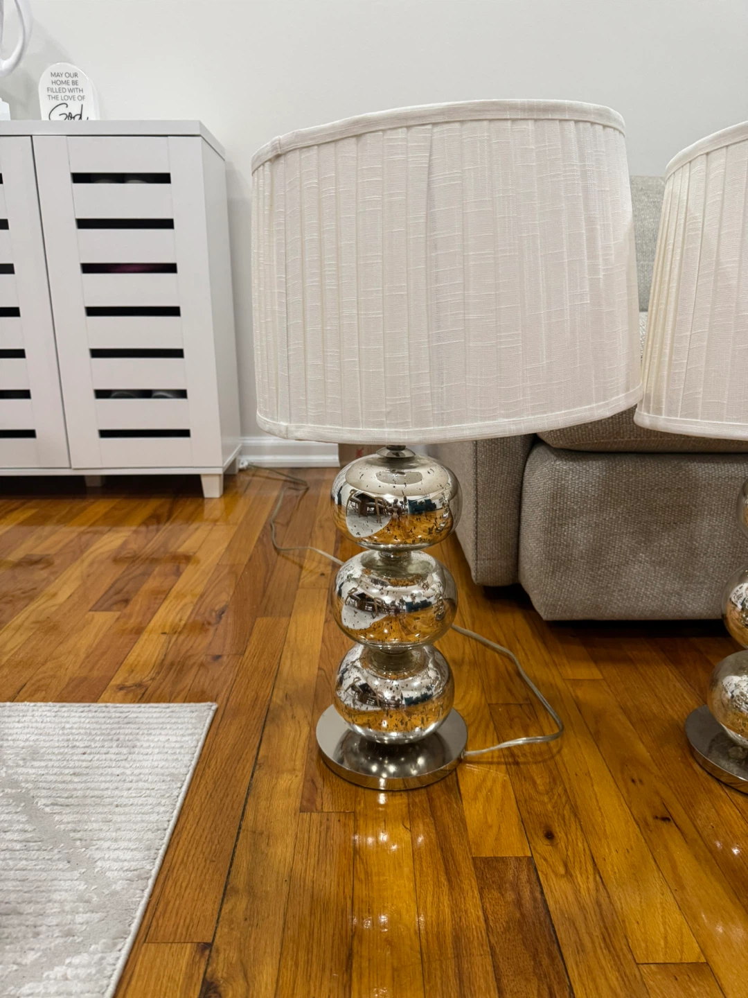 Pair of Silver Bubble Table Lamps with White Pleated Shades - photo 5