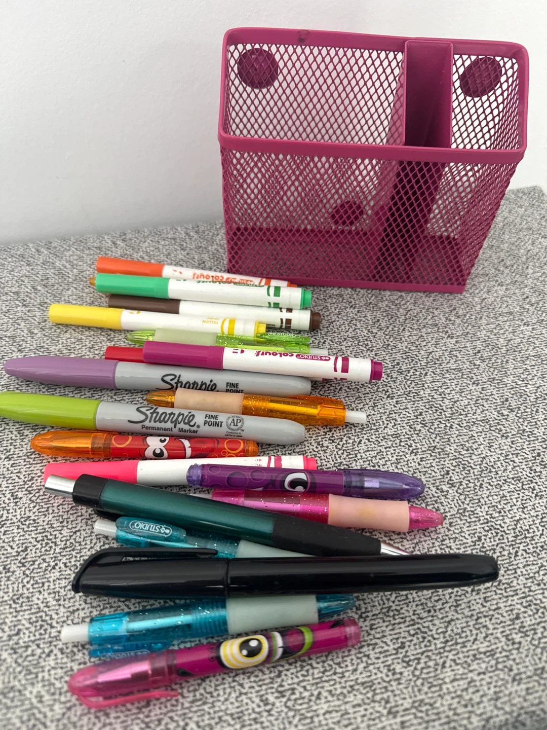 Pink Desk Organizer with Assorted Pens & Markers - photo 2