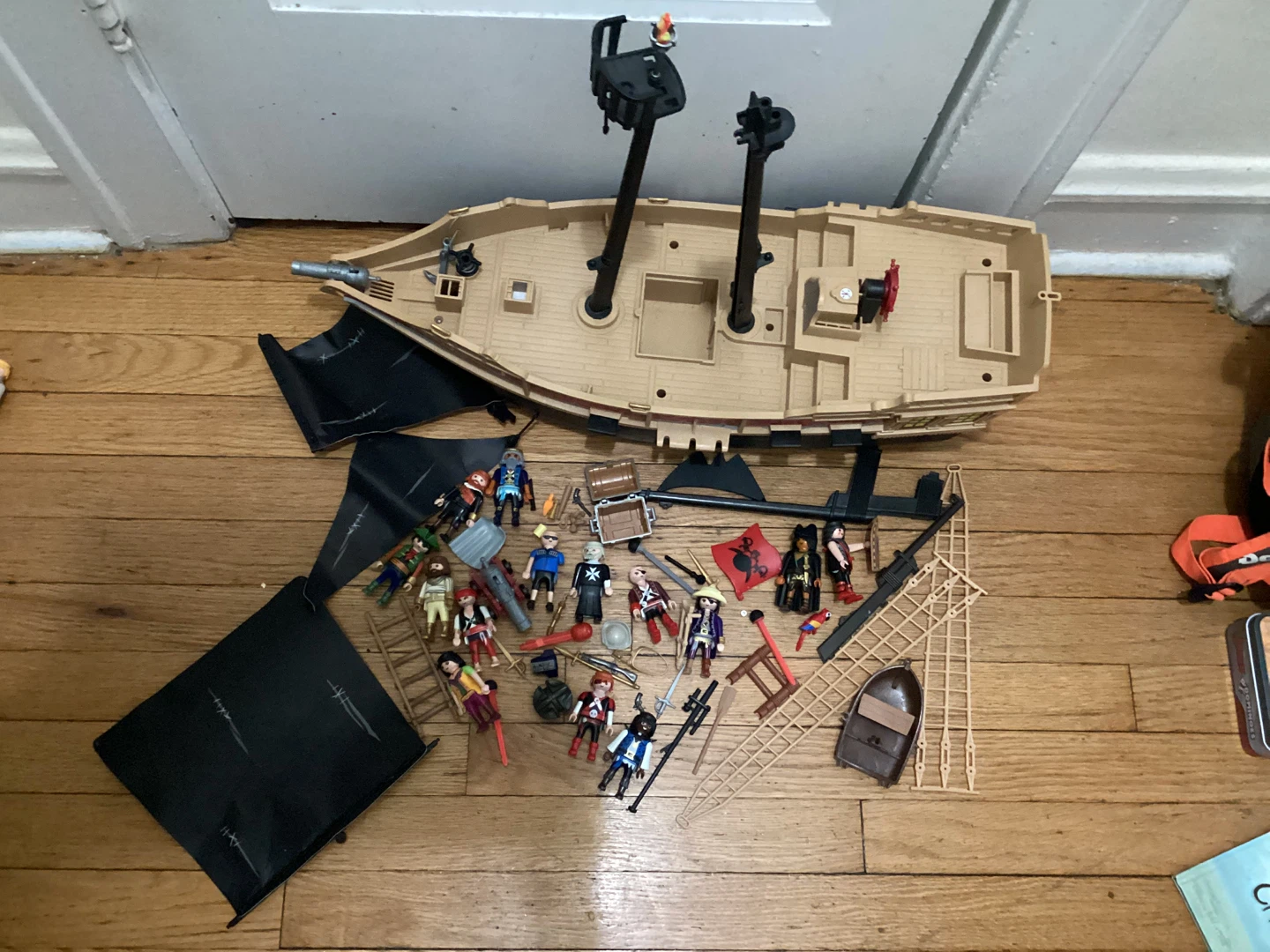 Rare Retro Playmobil Pirate Ship with Figures and Accessories