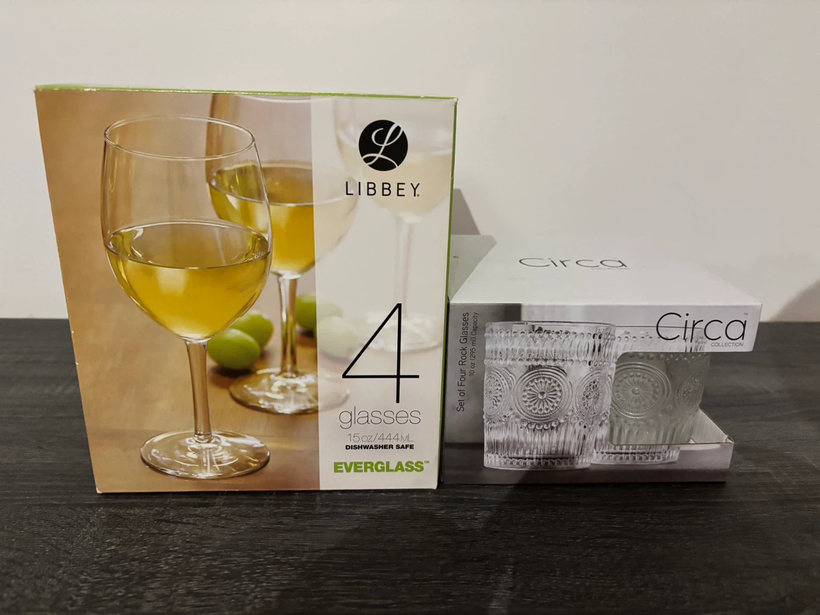 Libbey 4-Piece Wine Glasses & Circa 4-Piece Rock Glasses Set