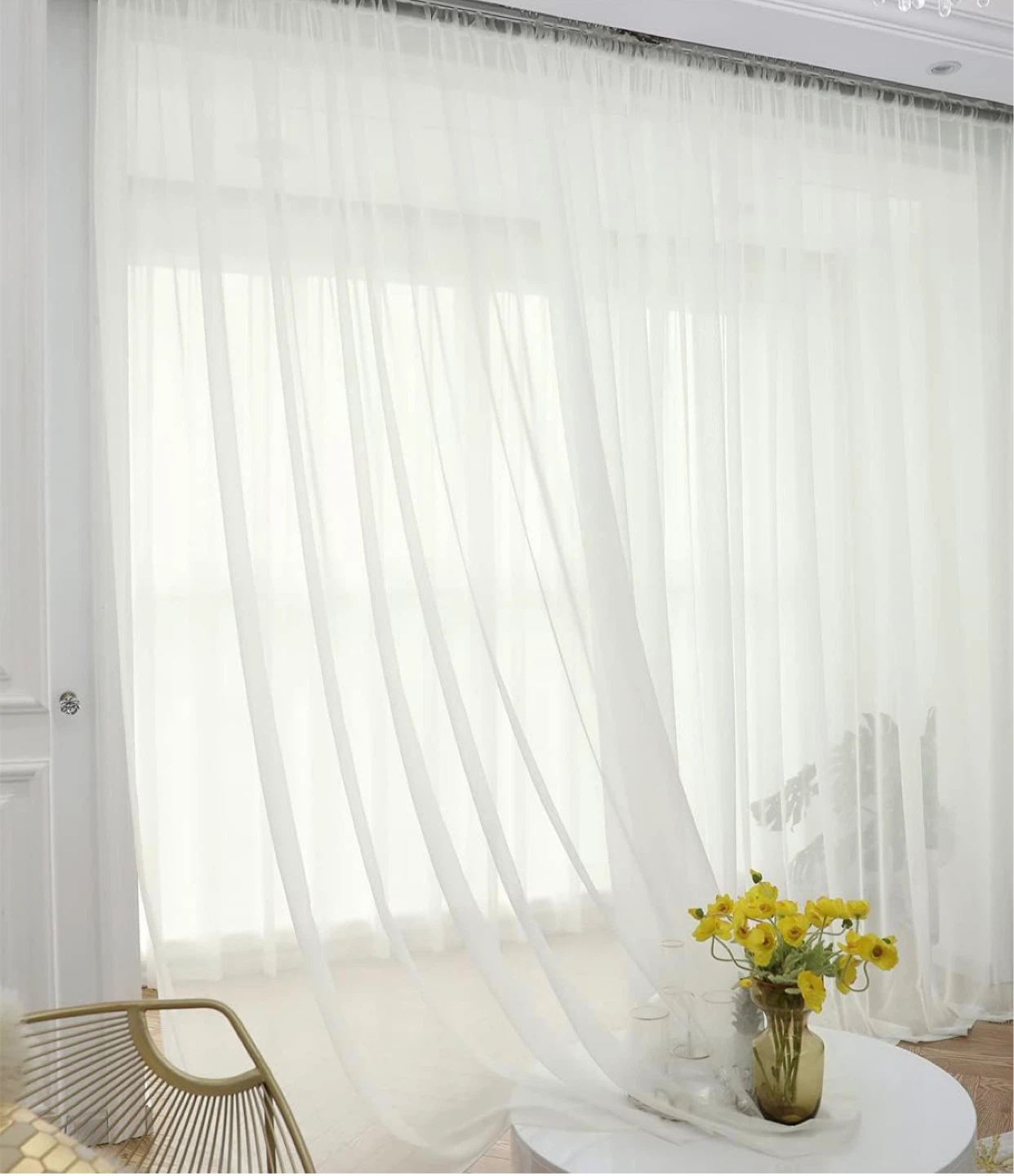 ABCHOME Sheer Voile Curtains – Set of 2 Panels – 52” x 90” Beige - photo 2