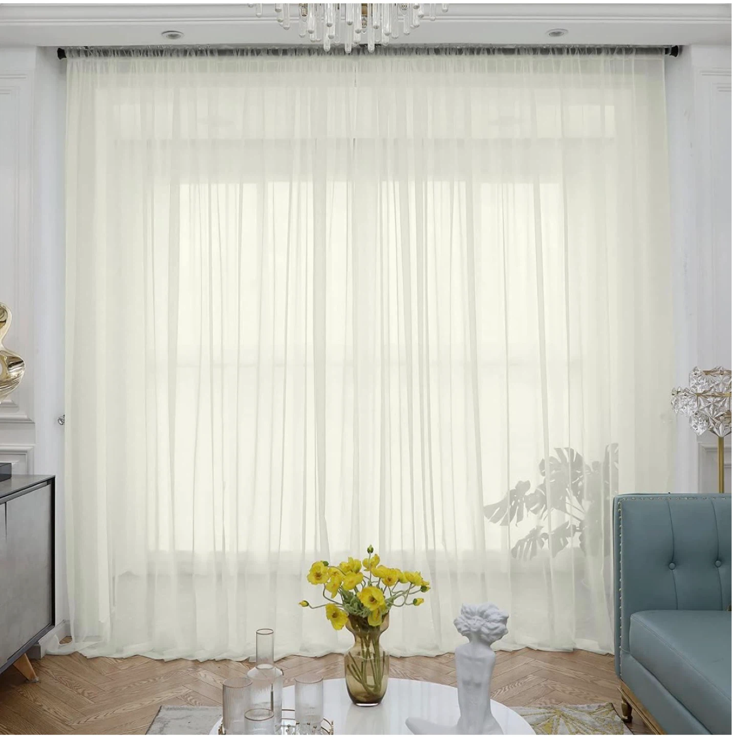 ABCHOME Sheer Voile Curtains – Set of 2 Panels – 52” x 90” Beige