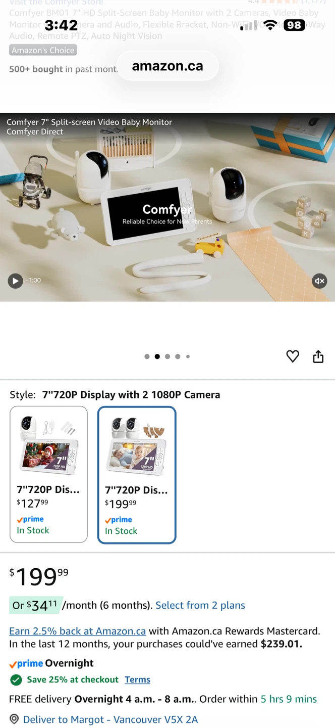Comfyer 7" Split-Screen Baby Monitor with 2 Cameras - photo 2