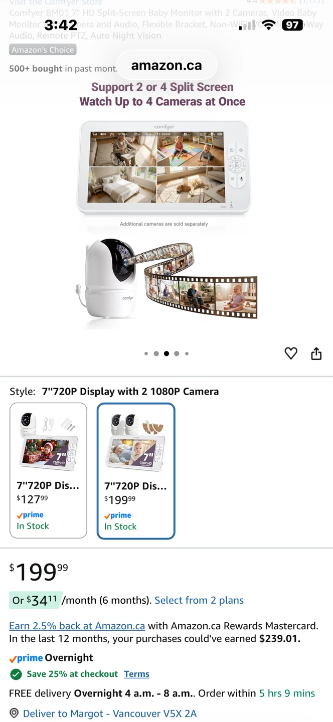 Comfyer 7" Split-Screen Baby Monitor with 2 Cameras - photo 3